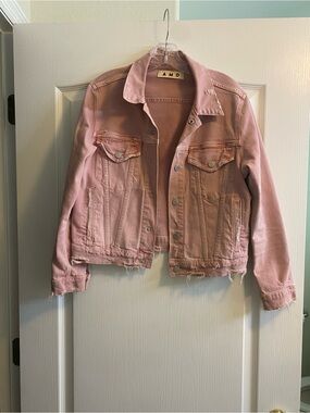 AMO Light Pink Distressed Denim Jacket